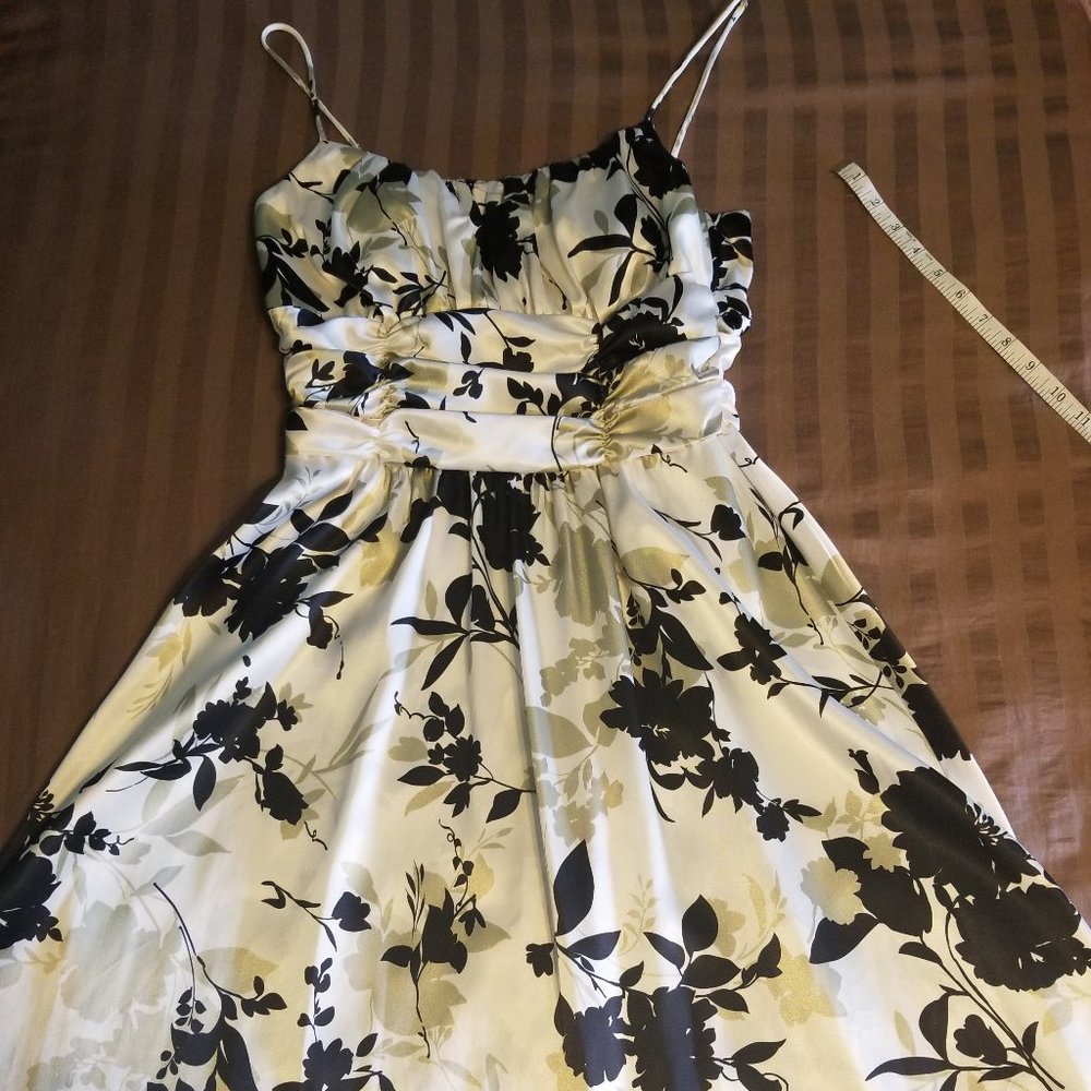 Satin Black, ivory, gold special occasion dress